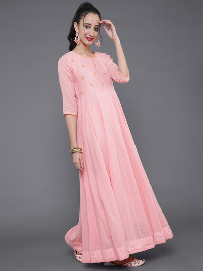 Peach Embroidered Dress With Dupatta