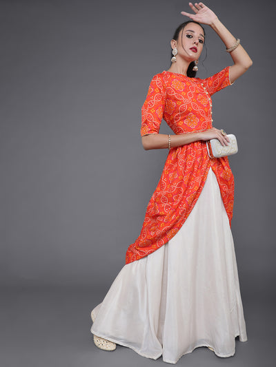 Orange Bandhani Printed Dhoti Design Kurta