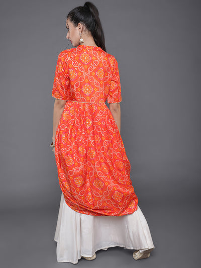 Orange Bandhani Printed Dhoti Design Kurta