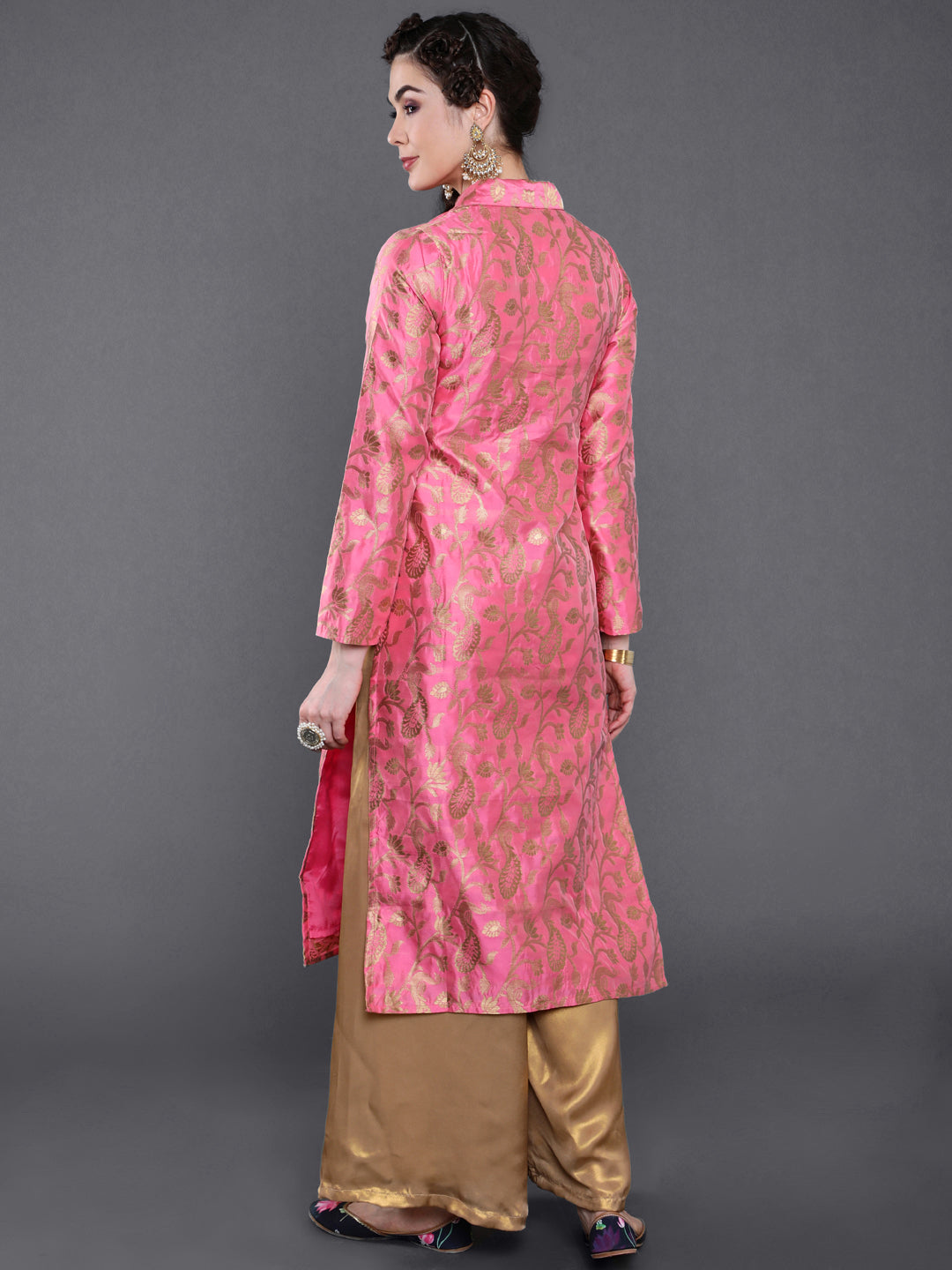 Pink Jacquard Straight Kurta