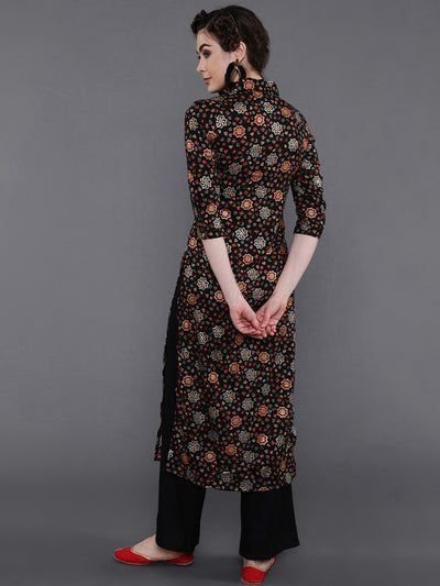 Black Gold Printed Button Down Kurta
