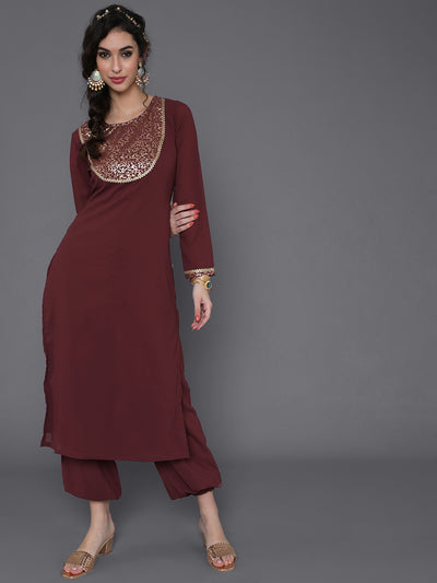 Burgundy Foil Printed Kurta