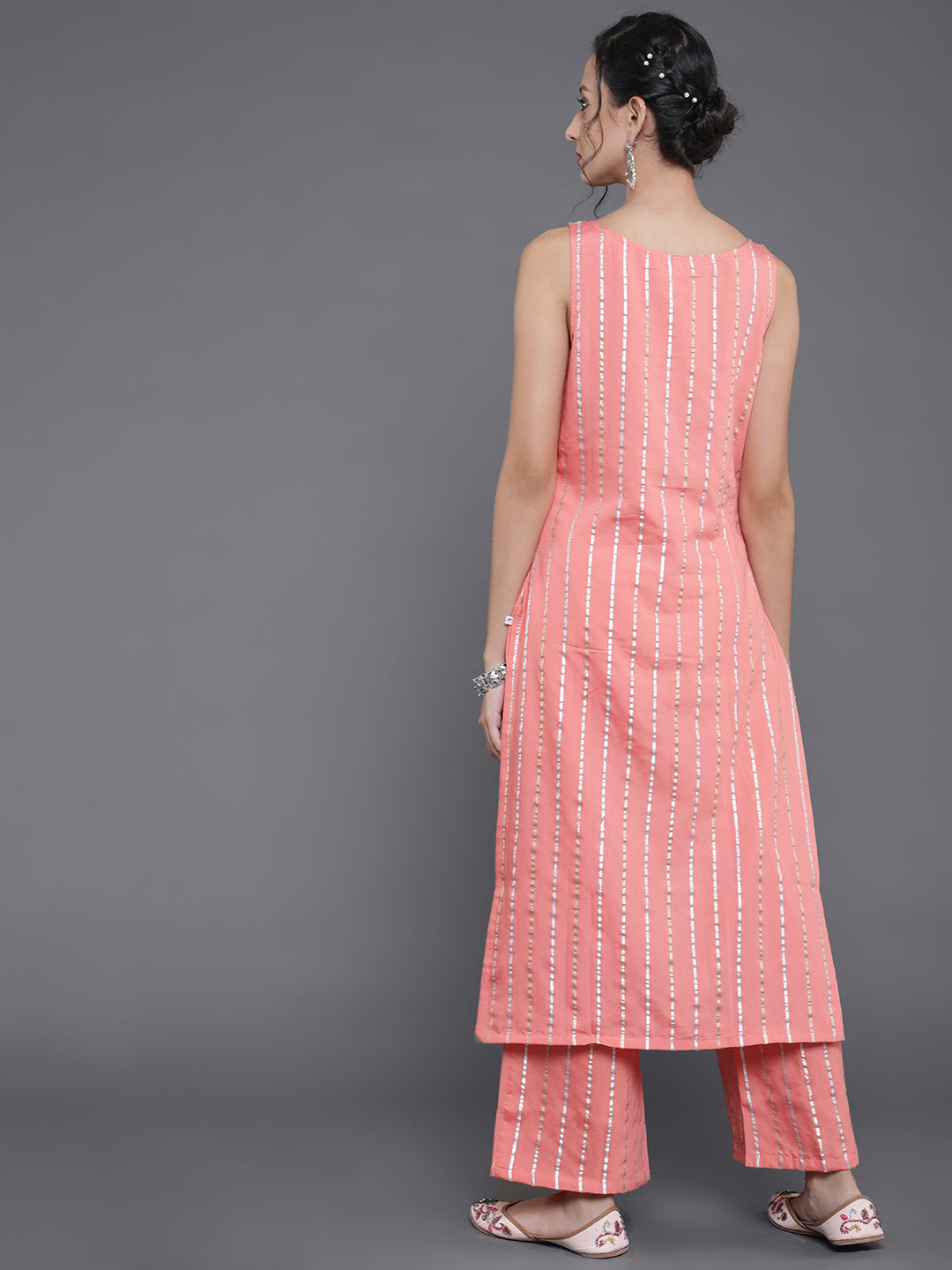 Peach Striped Kurta Set