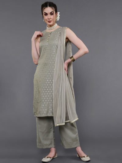 Grey Woven Designed Kurta Palazzo Set