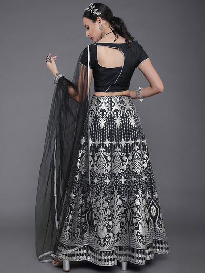 Black Foil Print Lehenga Choli With Dupatta