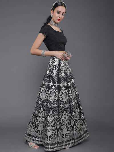 Black Foil Print Lehenga Choli With Dupatta