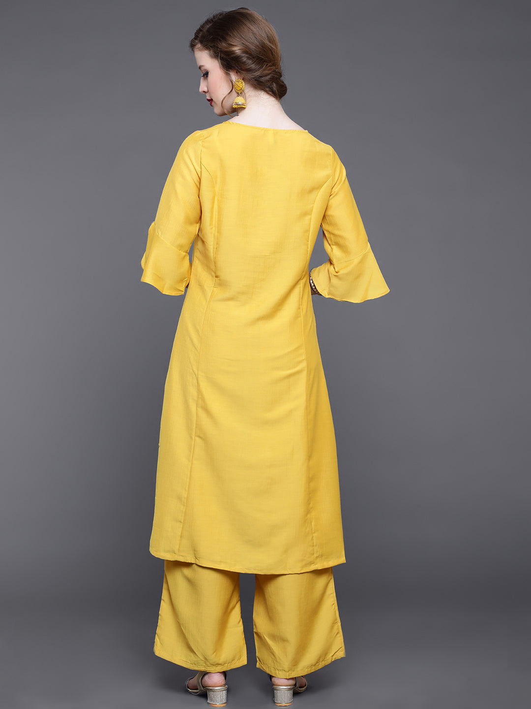 Yellow Sequin A-Line Kurta With Palazzo