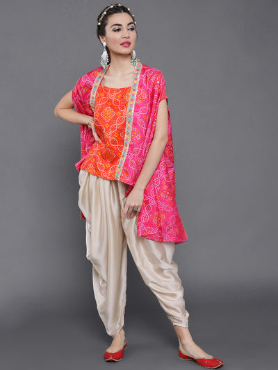 Pink Bandhani Print Co Ord Set with Jacket