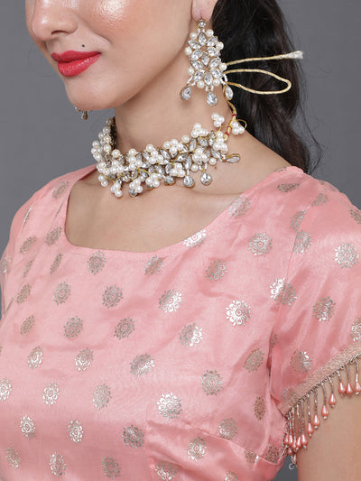 Peach Foil Print Lehenga Choli With Dupatta