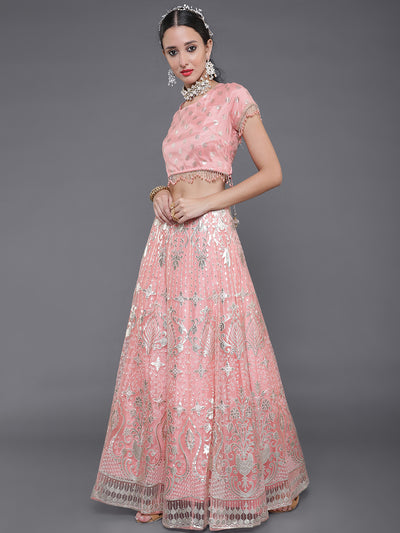 Peach Foil Print Lehenga Choli With Dupatta