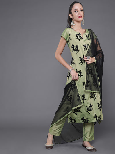 Green Floral Print Kurta With Pant