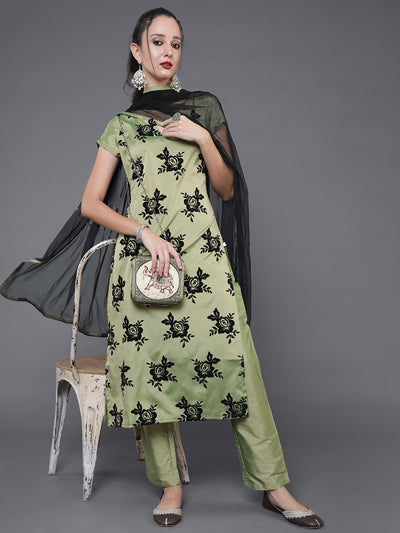Green Floral Print Kurta With Pant