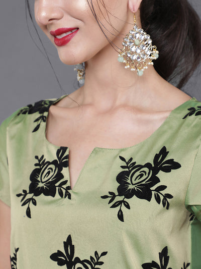 Green Floral Print Kurta With Pant