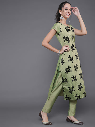 Green Floral Print Kurta With Pant