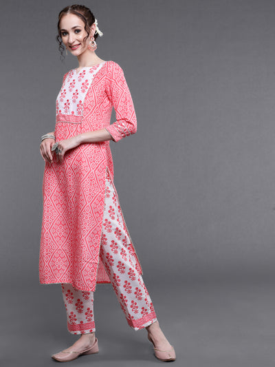 Pink Bandhani Print Kurta Pant With Dupatta