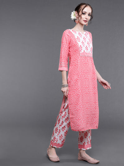 Pink Bandhani Print Kurta Pant With Dupatta