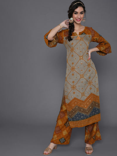 Mustard Gold Printed Kurta With Palazzo