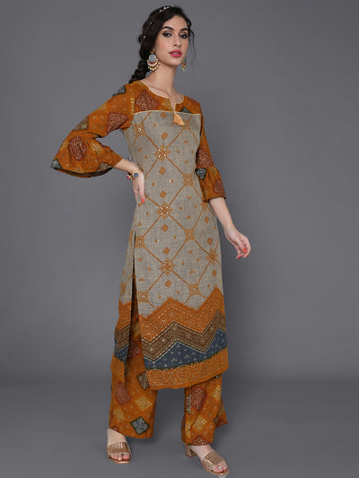 Mustard Gold Printed Kurta With Palazzo