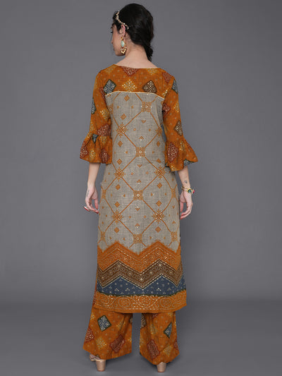 Mustard Gold Printed Kurta With Palazzo
