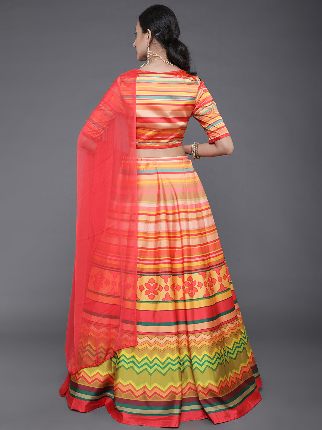 Pink Striped Lehenga Choli With Dupatta