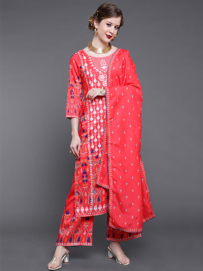 Red Printed Kurta With Palazzo