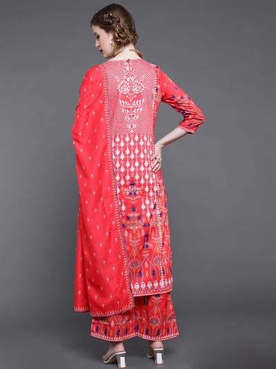 Red Printed Kurta With Palazzo