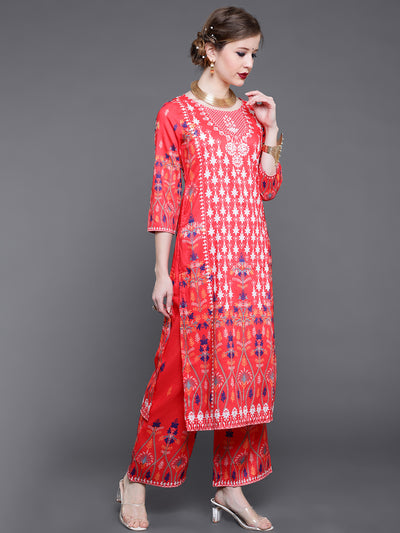 Red Printed Kurta With Palazzo