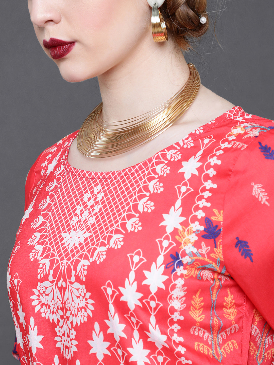 Red Printed Kurta With Palazzo