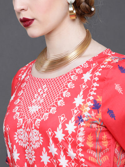 Red Printed Kurta With Palazzo