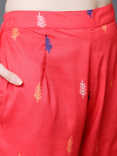 Red Printed Kurta With Palazzo