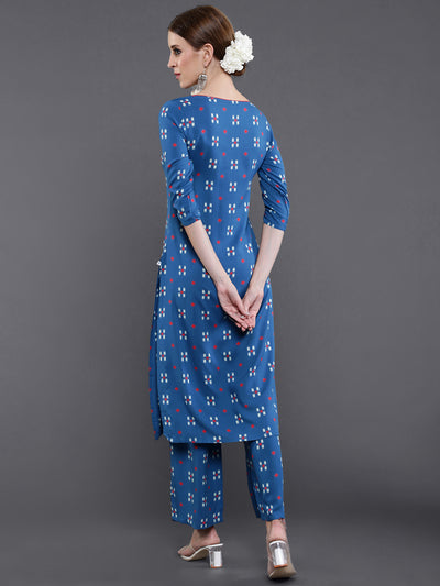 Blue Printed Straight Kurta With Palazzo