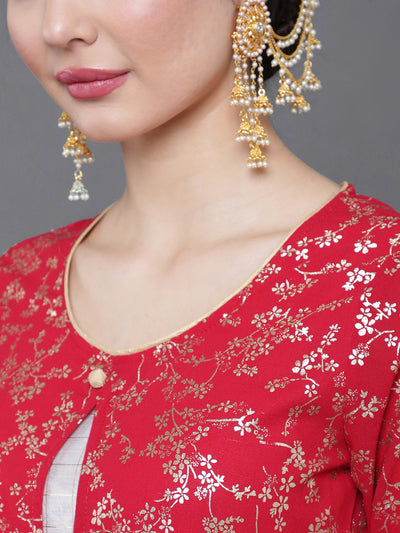 Red Gold Printed Layered Kurta With Palazzo