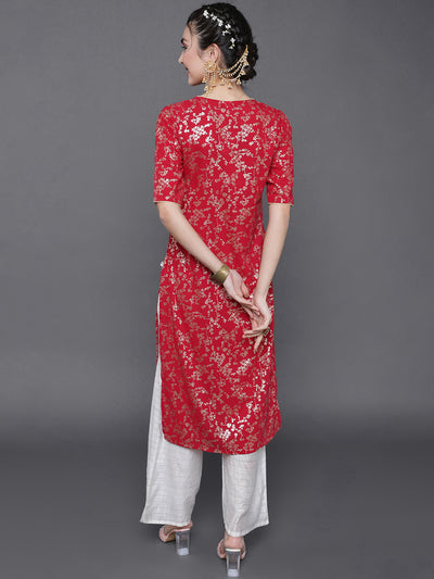 Red Gold Printed Layered Kurta With Palazzo