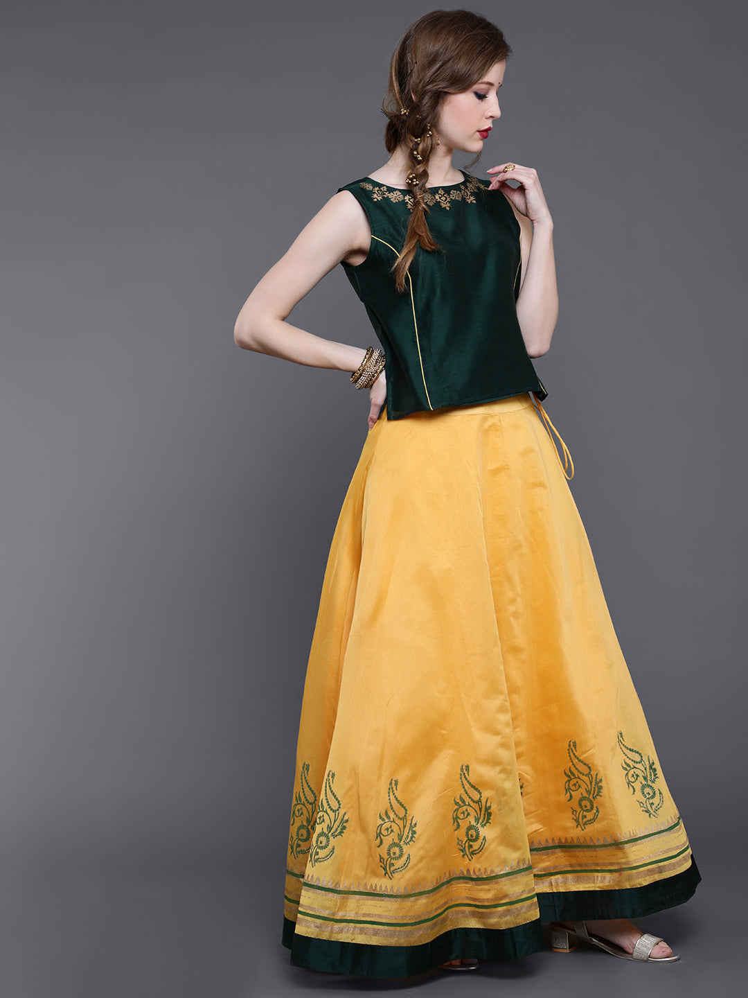 Yellow Block Print Lehenga Choli