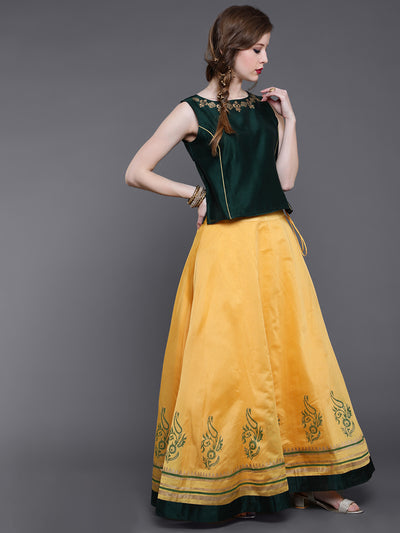Yellow Block Print Lehenga Choli