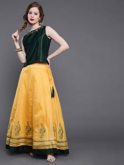 Yellow Block Print Lehenga Choli