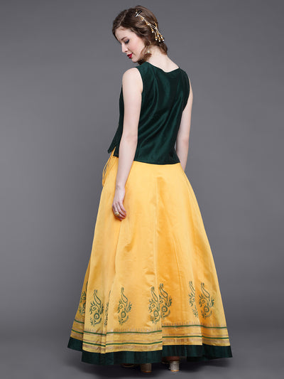 Yellow Block Print Lehenga Choli