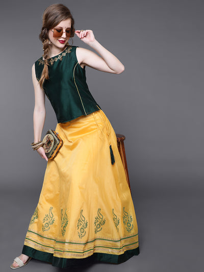 Yellow Block Print Lehenga Choli