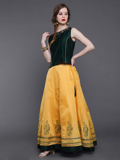 Yellow Block Print Lehenga Choli