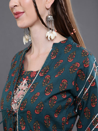 Green Embroidered Kurta Palazzo With Jacket