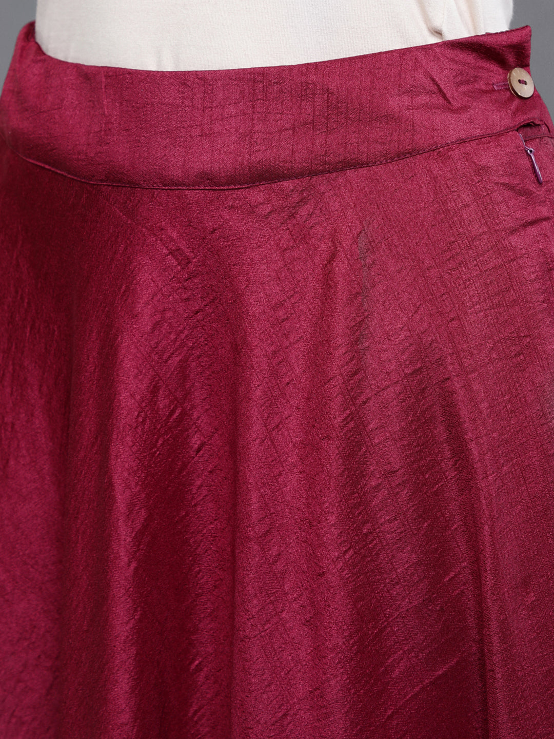Burgundy Foil Print Kurta With Skirt