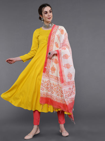 Mustard Flared Anarkali With Tassels