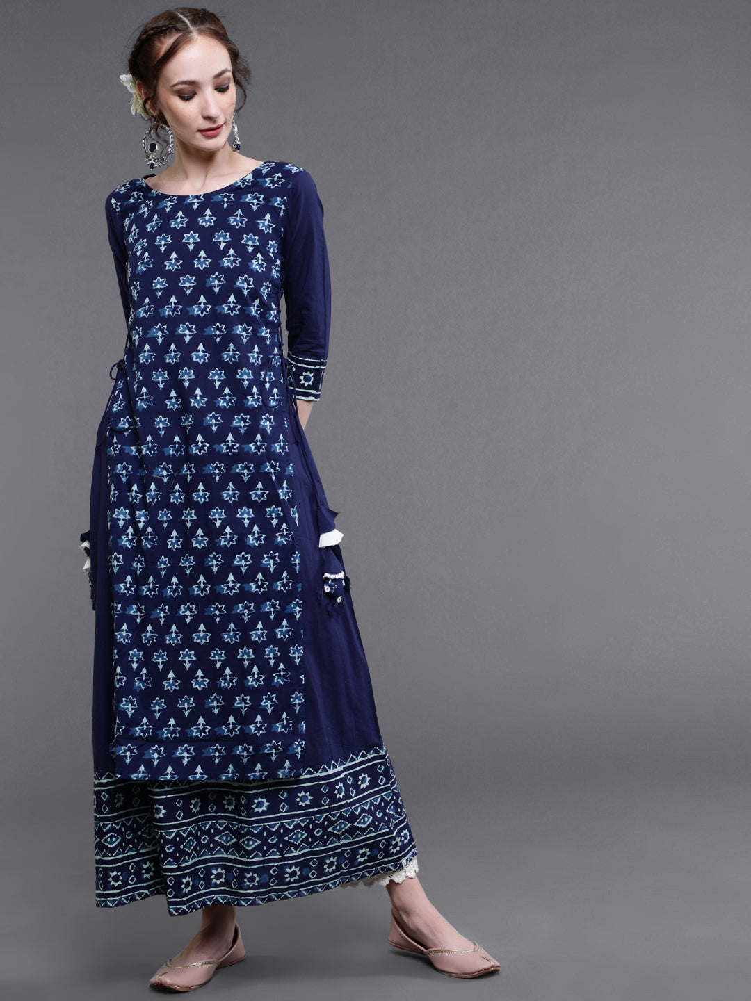 Indigo Printed Double Layered Maxi Dress