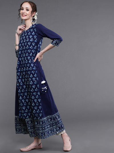 Indigo Printed Double Layered Maxi Dress