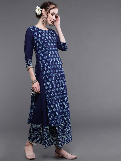 Indigo Printed Double Layered Maxi Dress