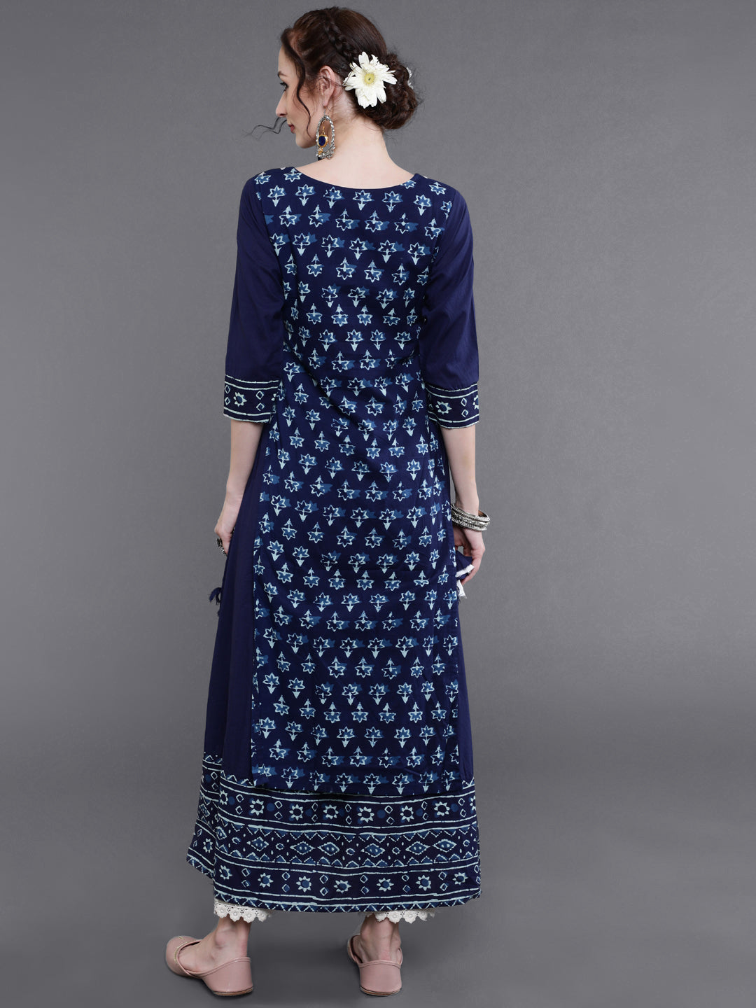 Indigo Printed Double Layered Maxi Dress