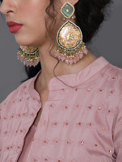 Rose Gold Schiffli Design Maxi Dress With Jacket