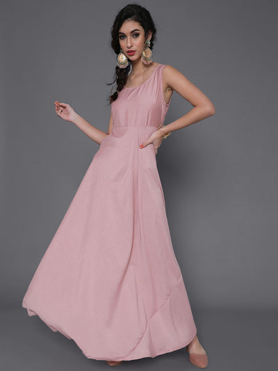 Rose Gold Schiffli Design Maxi Dress With Jacket