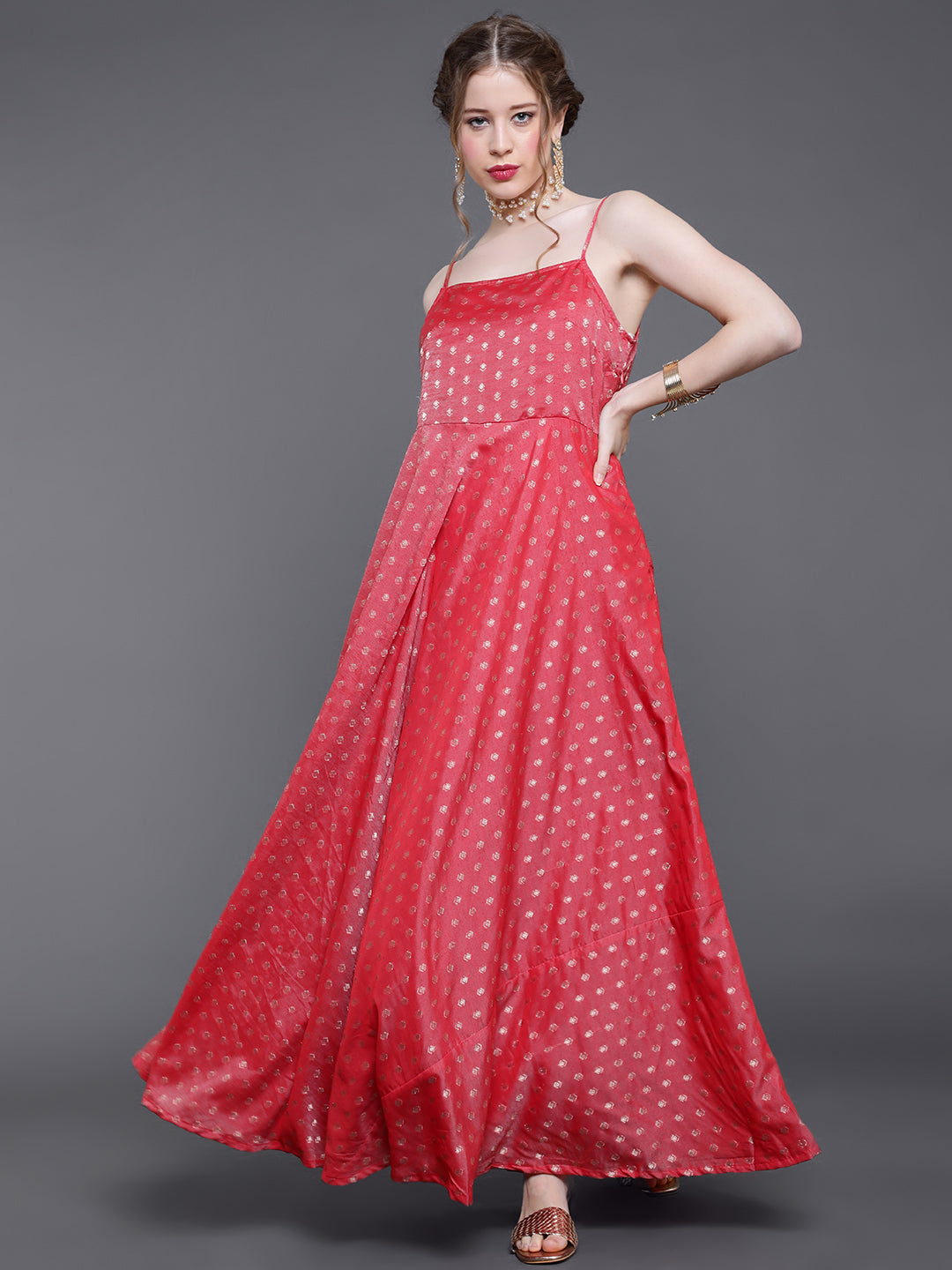 Red Boota Chanderi Maxi Dress