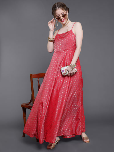 Red Boota Chanderi Maxi Dress